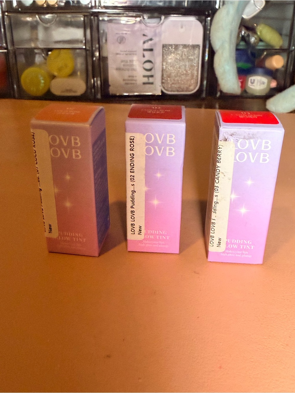 3 x LOVB Lip Pudding Glow Tints: 02 Ending Rose, 03 Candy Berry, 07 Coco Rose